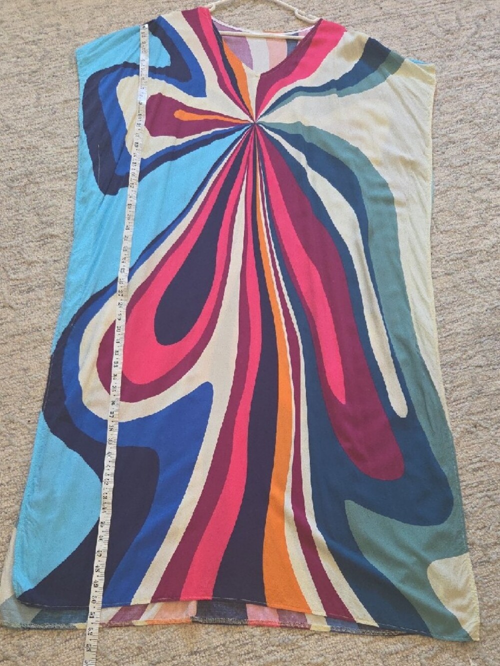 Vibrant Swirl Maxi Caftan in Pink, Blue, Cream - Picture 5 of 8